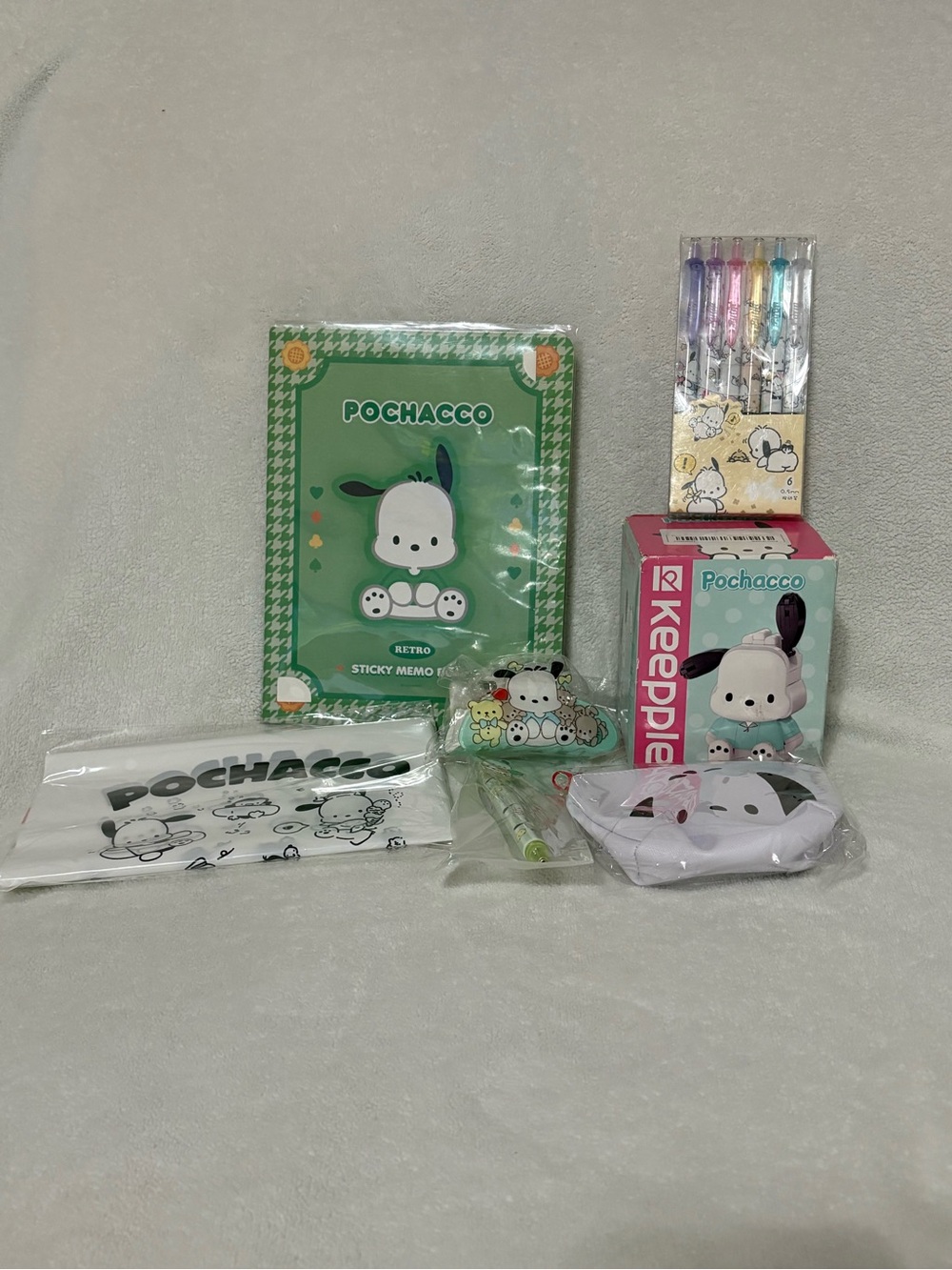Pochacco Bundle #6 Sticky Notes, Bags, Pens, Hair Clip, Pouch & More